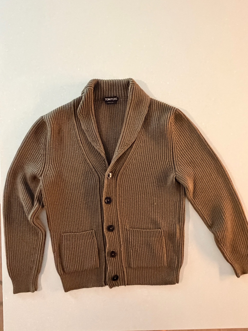 Tom Ford Ribbed Knit Shawl Collar Cardigan. Size 46 IT